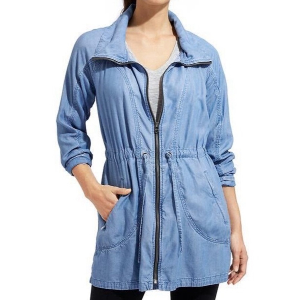 Athleta Women's Switchback Tencel Light Blue Chambray Drawstring Waist Jacket XL